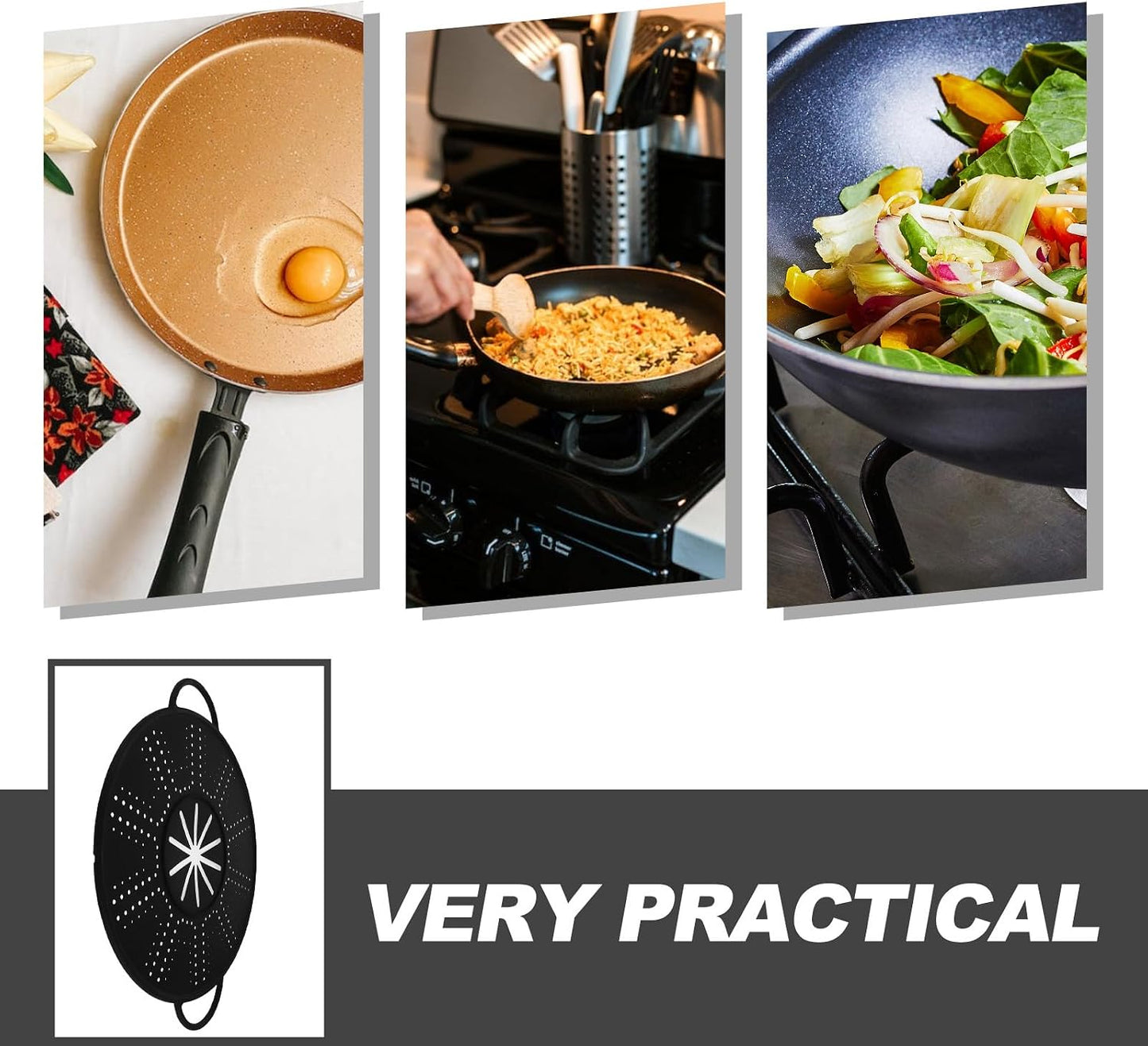 CALLARON Silicone Splatter Screen with Side Handles 13.38 Inch Frying Pan Cover Oil Splash Guard Heat Resistant Cooling Rack Multi-Use Kitchen Gadget