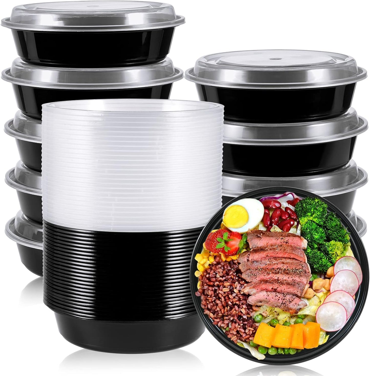 MUCHII 32 oz 3 Compartment Meal Prep Containers With Lids 20 Count To Go, Plastic Disposable Food Containers Microwave and Freezer Safe