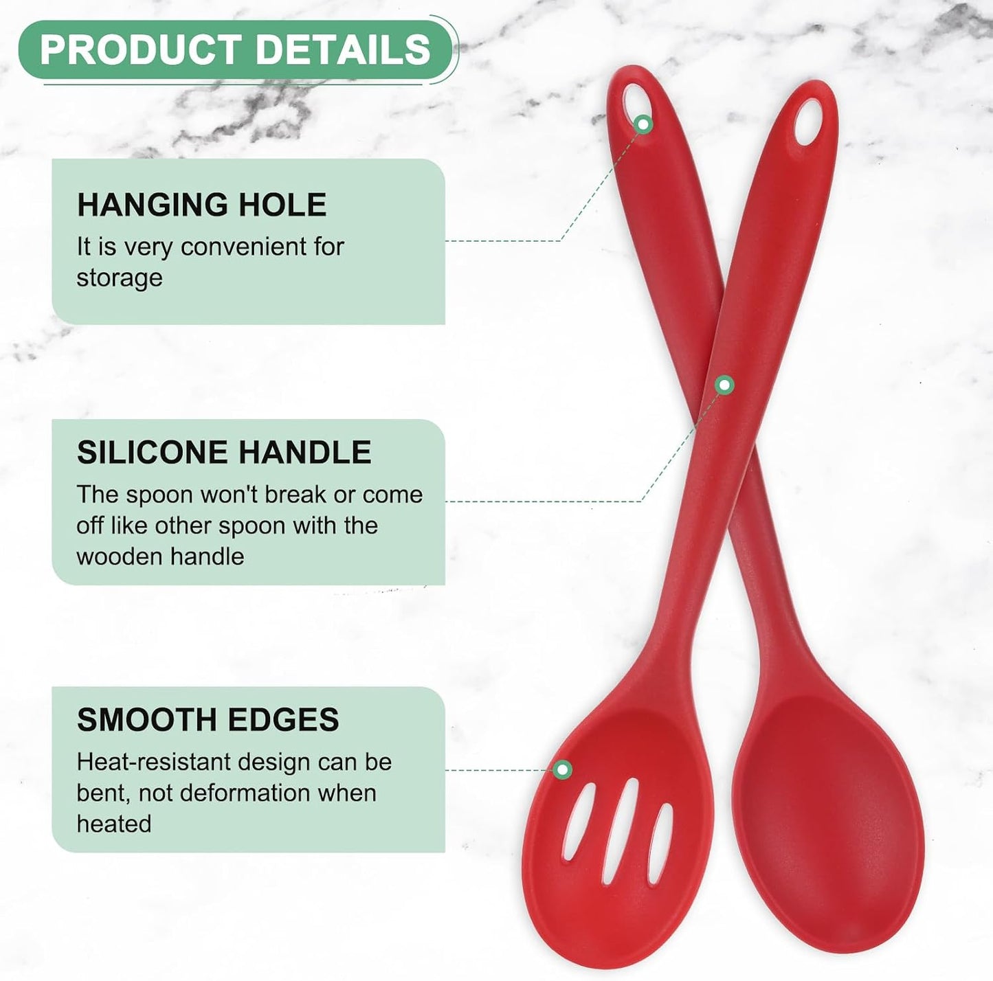 M METERXITY 2-Pack Silicone Cooking Spoons, 10.6" Mixing Nonstick Slotted and Solid Serving Spoons, Heat Resistant Utensils for Kitchen/Cooking/Baking/Stirring
