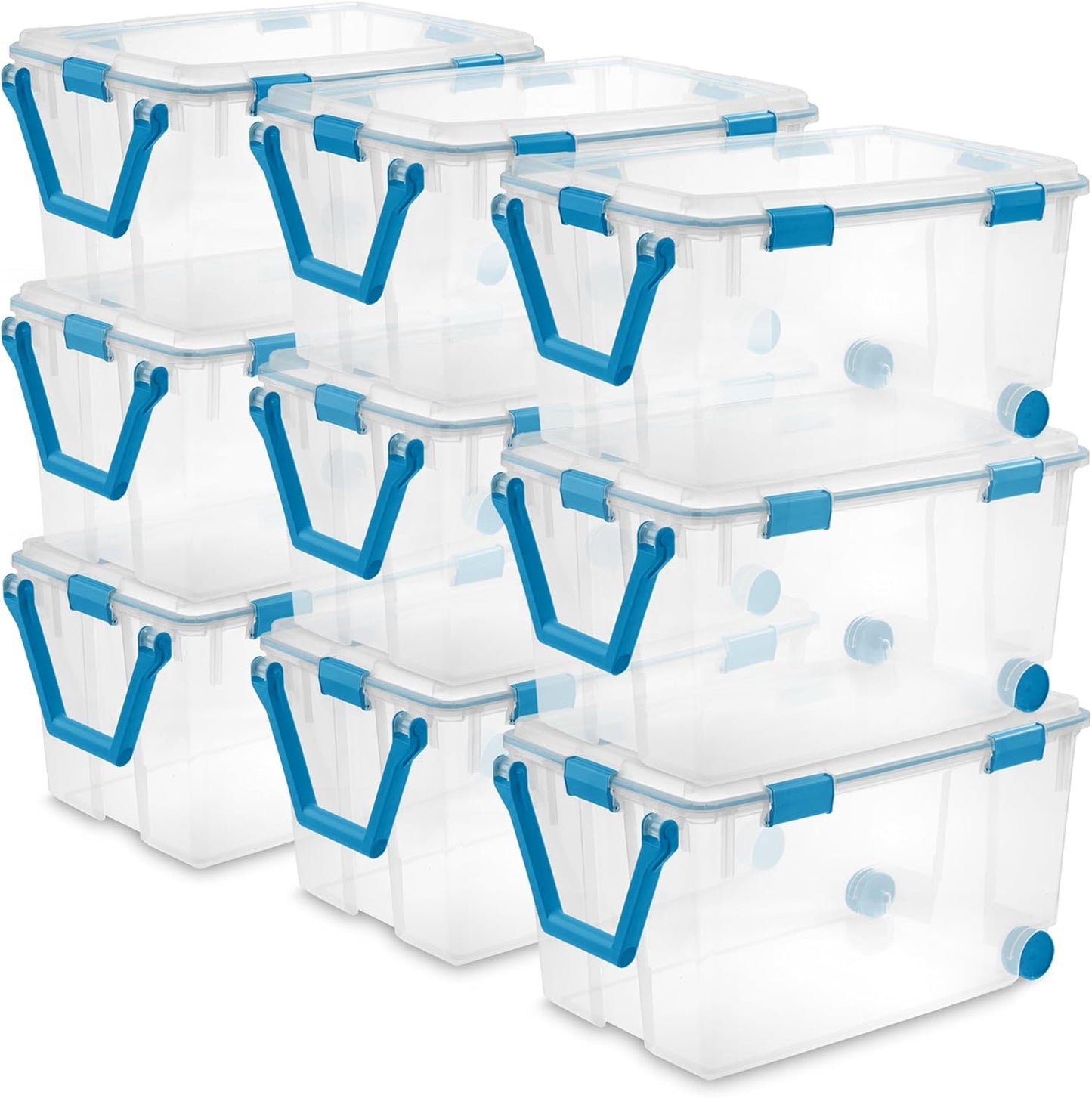Sterilite 80 Qt Gasket Box, Stackable Storage Bin with Latching Lid and Tight Seal, Plastic Container to Organize Basement, Clear Base and Lid, 1-Pack