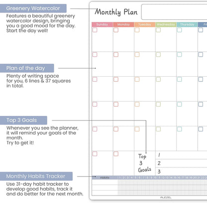 ALEZEL Magnetic Dry Erase Calendar for Fridge, Greenery Monthly Fridge Calendar Whiteboard Set - Vertical Monthly Calendar for Refrigerator, Grocery & to Do List White Board, 3 Markers + Eraser