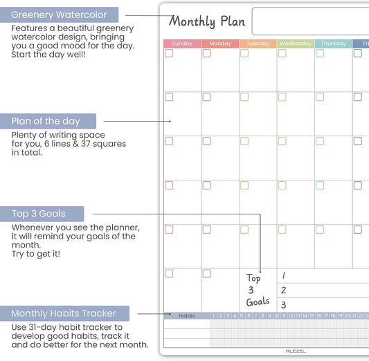 ALEZEL Magnetic Dry Erase Calendar for Fridge, Greenery Monthly Fridge Calendar Whiteboard Set - Vertical Monthly Calendar for Refrigerator, Grocery & to Do List White Board, 3 Markers + Eraser