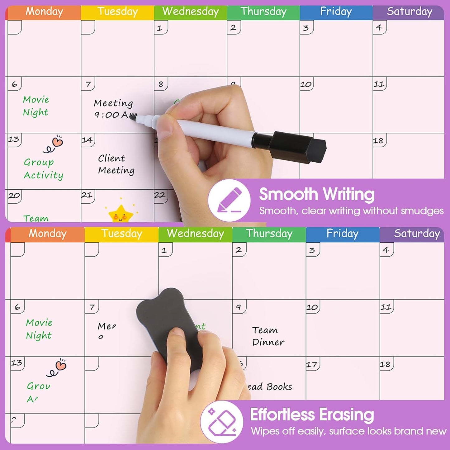 MaxGear 4 Pack Magnetic Fridge Calendar Set, 15" x 11.5" Dry Erase Whiteboard Calendar for Refrigerator, Includes Monthly, Weekly, List and Small Board with 5 Markers, 1 Eraser and 5 Magnets