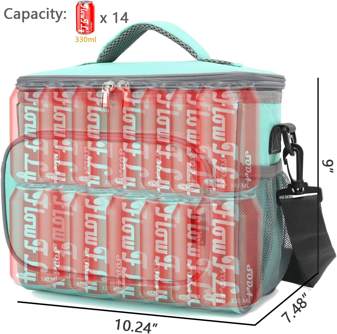 FlowFly Insulated Reusable Lunch Bag Adult Large Lunch Box for Women and Men with Adjustable Shoulder Strap,Front Zipper Pocket and Dual Large Mesh Side Pockets,Cherry - Colors B