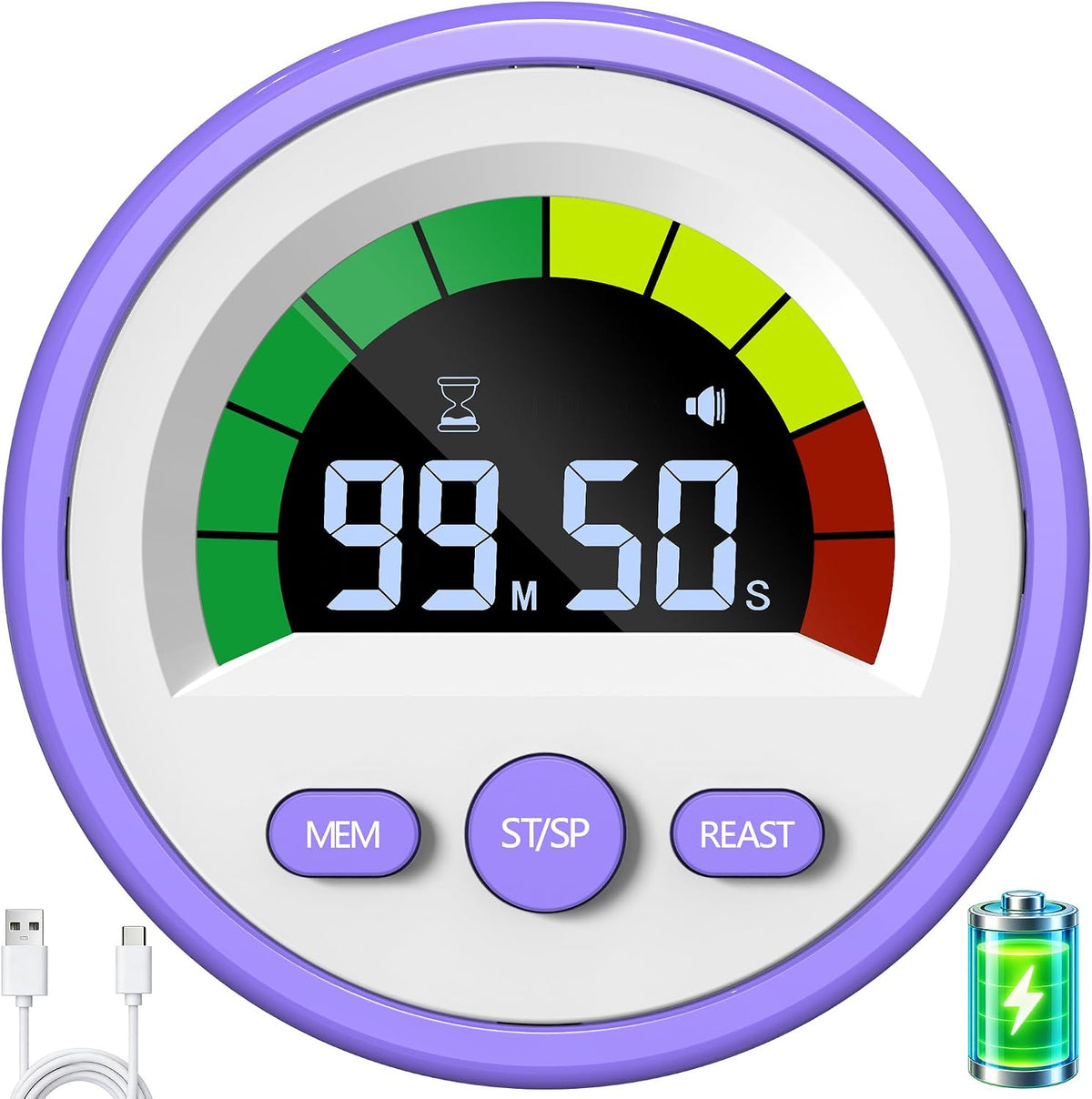 Digital Magnetic Kitchen Timer for Cooking, Rechargeable, Loud Alarm