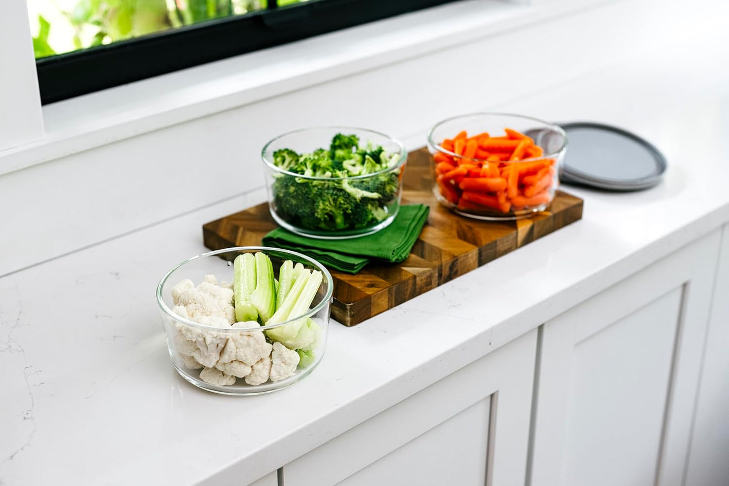 6-Piece Glass Food Storage Containers Set (3 Containers + 3 BPA-Free Lids) | 2-Cup, Leakproof | Microwave, Freezer, Oven & Dishwasher Safe | Ideal for Meal Prep & Pantry Organization, Pistachio