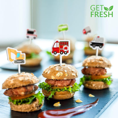 GET FRESH Vehicle Food Picks for Kids – 24-pcs Transport Car Bento Picks Lunch Box Decoration for Kids and Toddlers – Automobile Bento Deco Children Toothpicks Set