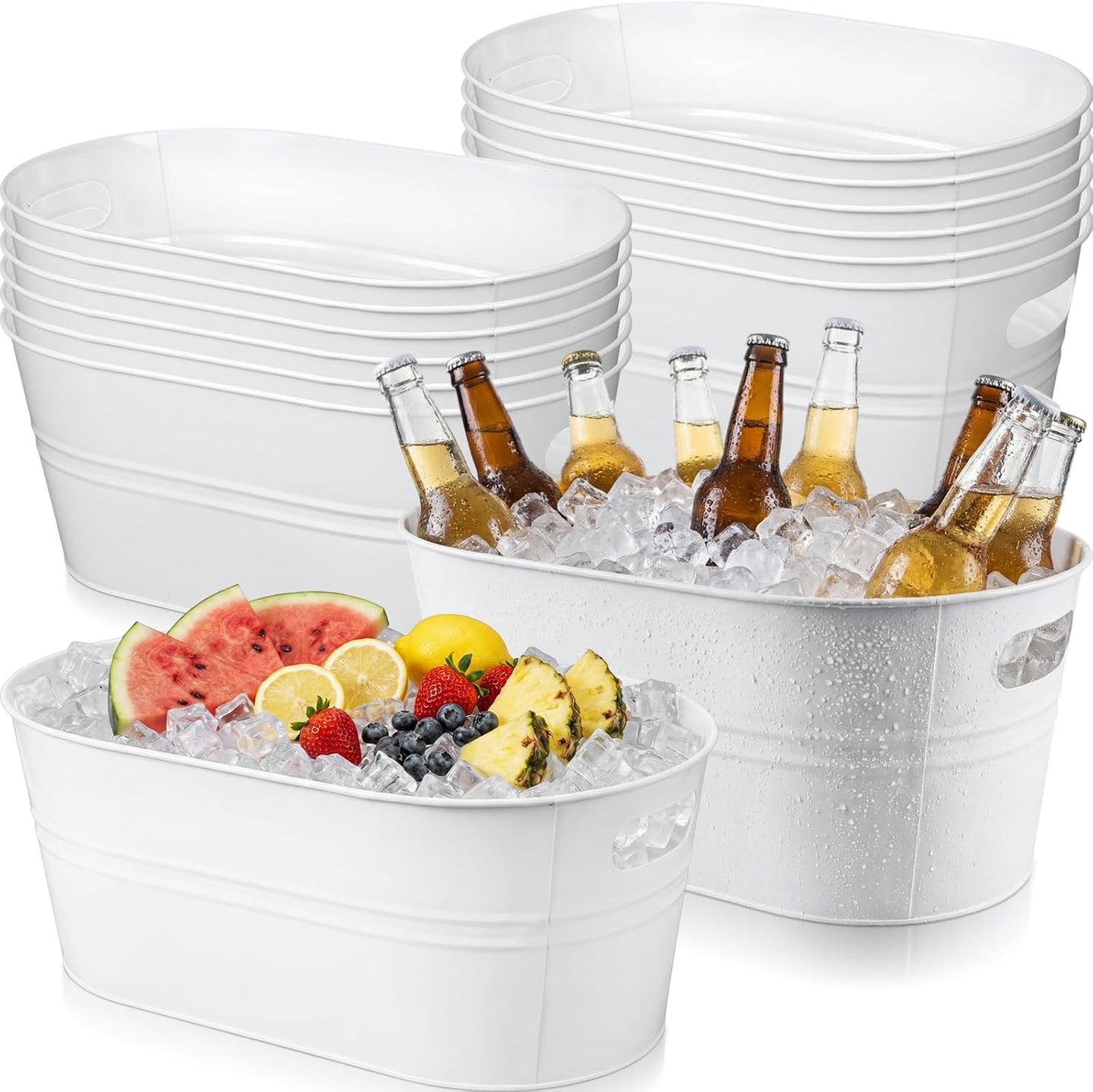 Shimeyao 12 Pcs Galvanized Tub 3 Gallon Metal Ice Buckets for Parties Beverage Tub Large Drink Beer Wine Bucket with Handles Champagne Cocktails Cooling for Parties Mimosa Bar Supplies (White)