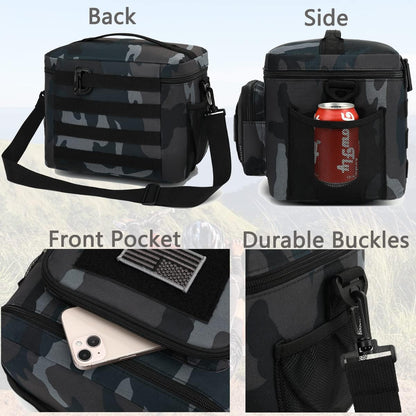 FlowFly Lunch Bag, Insulated Cooler, Thermal Lunch Box Tote with MOLLE/PALS Webbing, Adjustable Padded Shoulder Strap, for Tactical Men Women Adults and Boys Girls Kids (Cyan, Medium)