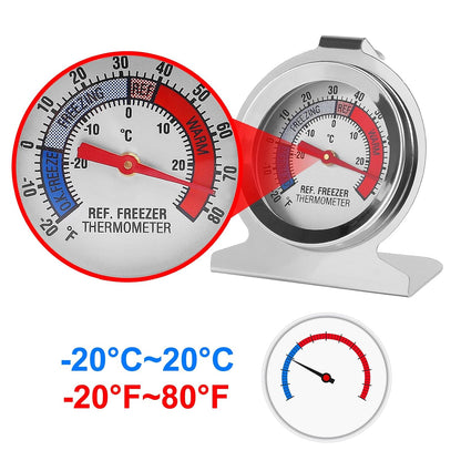 Refrigerator Thermometer -30~30°C/ 20~80°F Fridge Analog Freezer Thermometer Stainless Steel Large Dial Temperature Gauge for Home, Kitchen, Restaurants Refrigerator