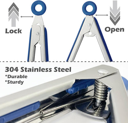 Silicone Tongs for Cooking, 3Pcs Stainless Steel Kitchen Tong with Silicone Tips, Heat Resistant Food Grade Small Serving Tong for BBQ Salad, Blue(7"+9"+12")