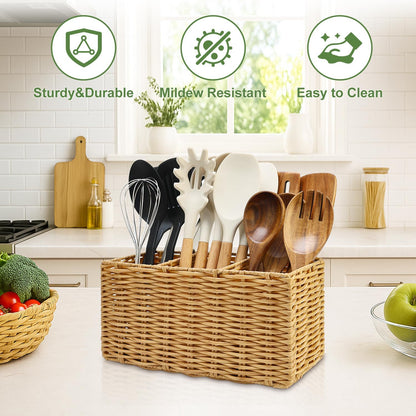Ayiaren Grey Plastic Cutlery Silverware Holder Small Utensil Organizer Holders for Kitchen Counter Party Flatware Caddy Table Silverware Organizer Basket Spoon Knife Fork Holder Picnic Utensil Caddy