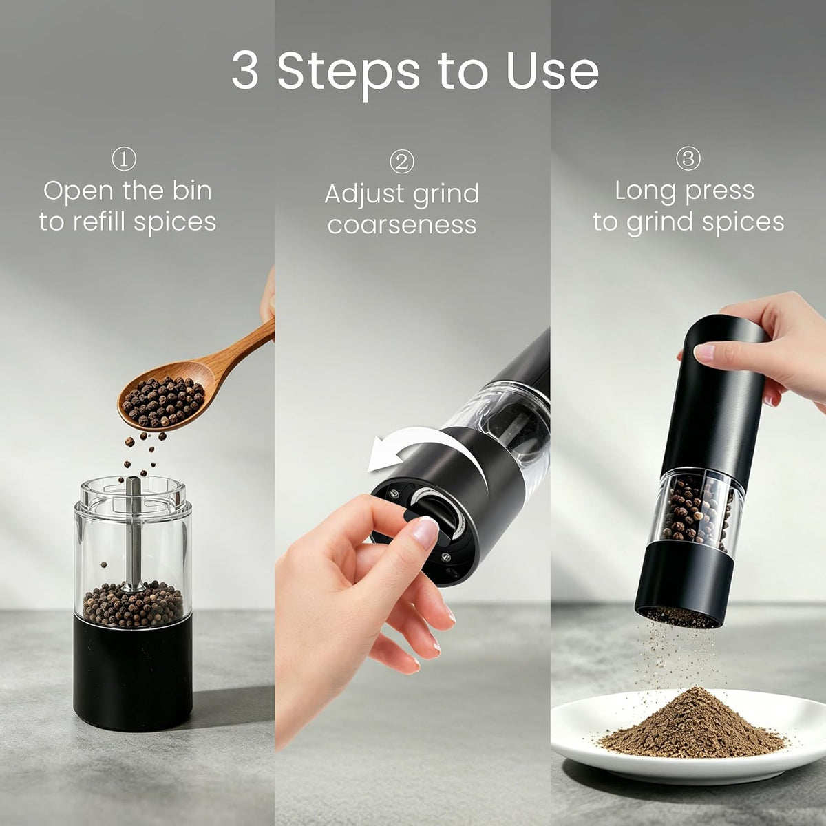 USB Rechargeable Grinder Set With Storage Base, (Black)