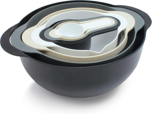 COOK WITH COLOR Nesting Bowls with Measuring Cups Colander and Sifter Set - Includes Mixing Bowls, Colander, Sifter and Measuring Cups, Navy, 8 Pc Bowl