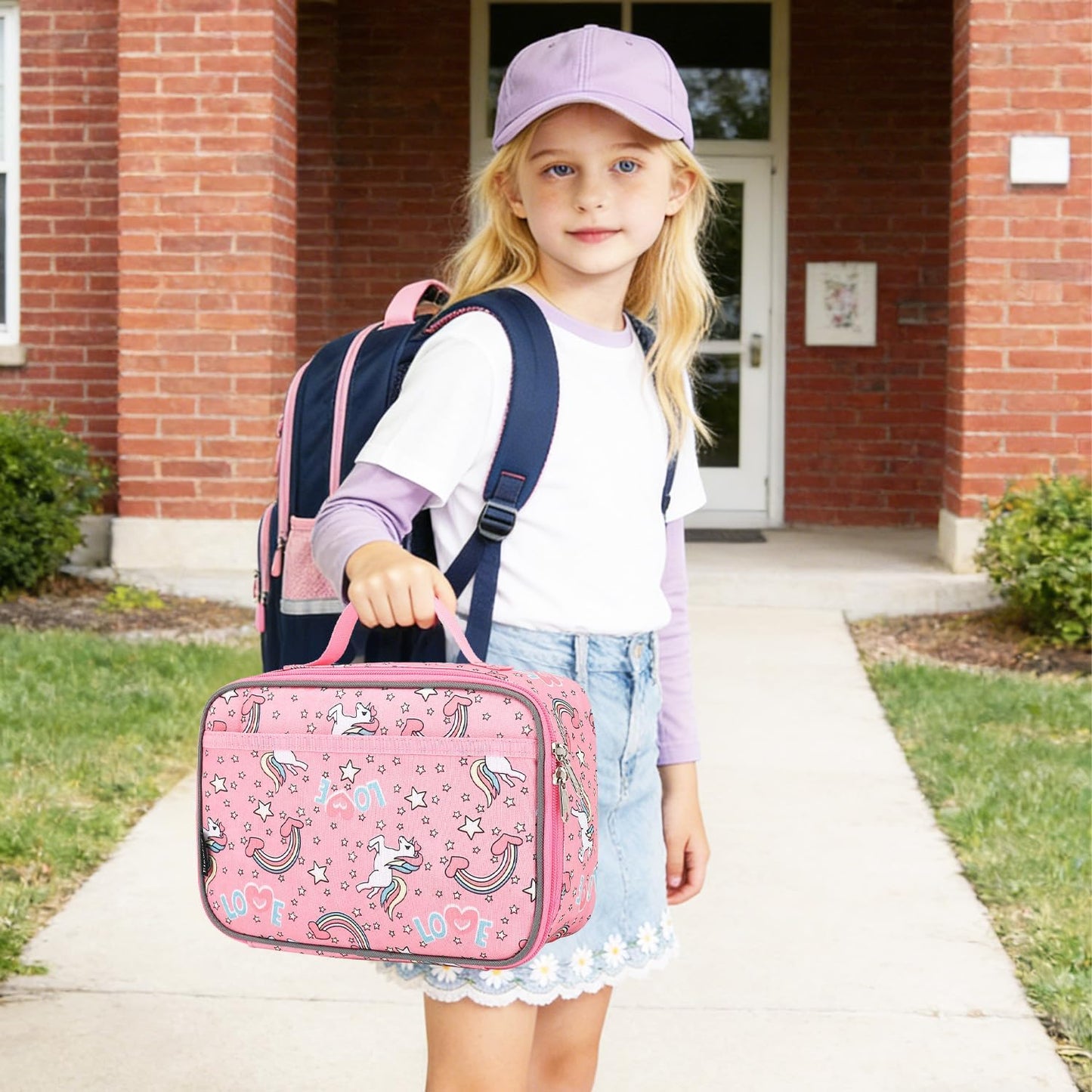 FlowFly Kids Lunch box Insulated Soft Bag Mini Cooler Back to School Thermal Meal Tote Kit for Girls, Boys, Black