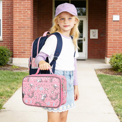 FlowFly Kids Lunch box Insulated Soft Bag Mini Cooler Back to School Thermal Meal Tote Kit for Girls, Boys, Black