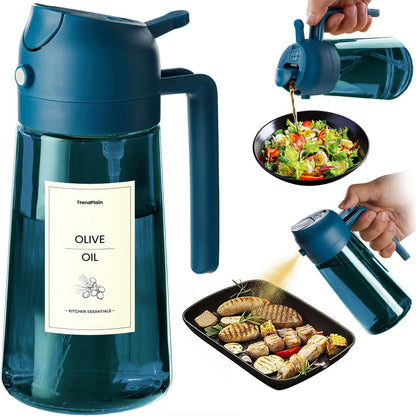TrendPlain 16oz/470ml Blue Glass Olive Oil Sprayer for Cooking - 2 in 1 Olive Oil Dispenser for Kitchen Gadgets, Air Fryer, Salad, and BBQ - Black