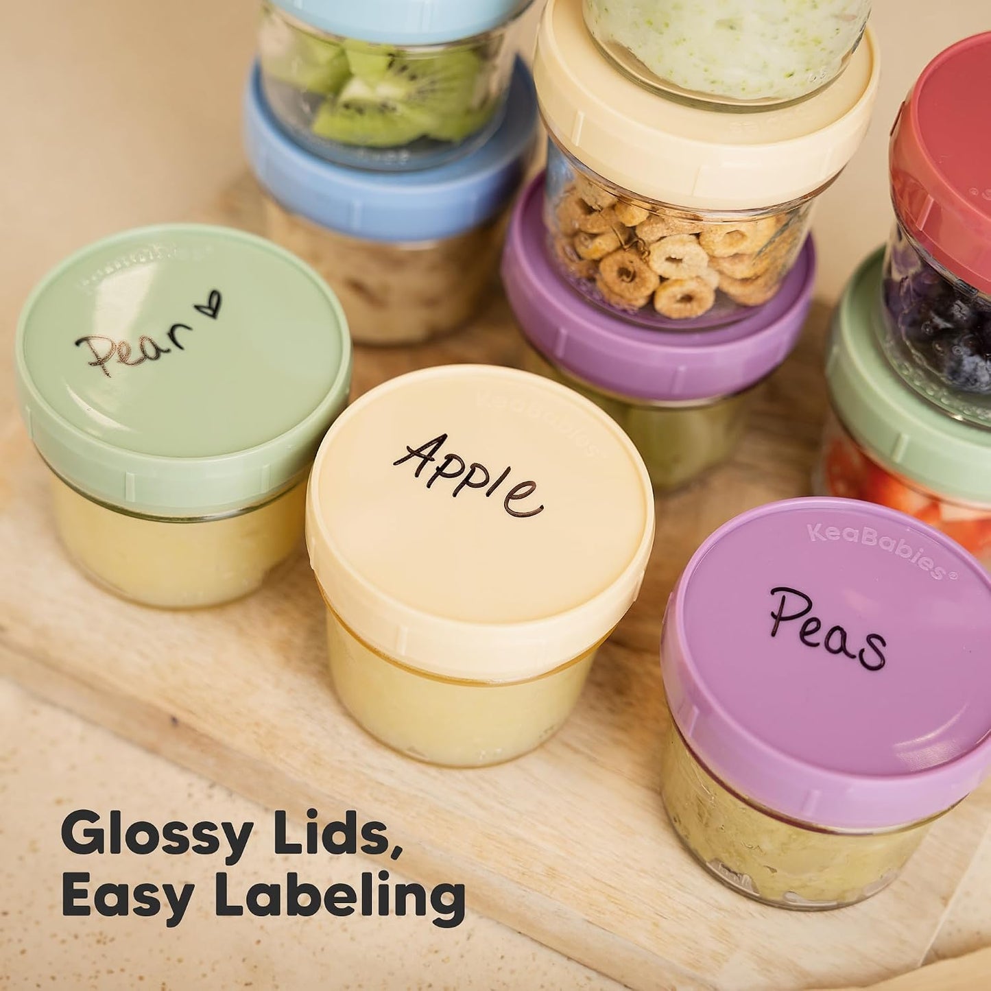 KeaBabies 12pk 4oz Glass Baby Food Containers with Lids - Leak-Proof, Microwavable Small Glass Jars, Baby Purees & Toddler Snack Storage Containers, BPA-Free, Dishwasher & Freezer Safe (Musk Dusk)