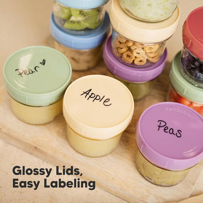KeaBabies 12pk 4oz Glass Baby Food Containers with Lids - Leak-Proof, Microwavable Small Glass Jars, Baby Purees & Toddler Snack Storage Containers, BPA-Free, Dishwasher & Freezer Safe (Musk Dusk)