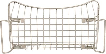 Spectrum Ashley Large Stackable Wire Baskets for Pantry & Kitchen Counter Organizer, Stacking Fruit Basket Wire Bin with Raised Feet & Handles for Vegetable Fruit Potato Onion Storage, Satin Nickel