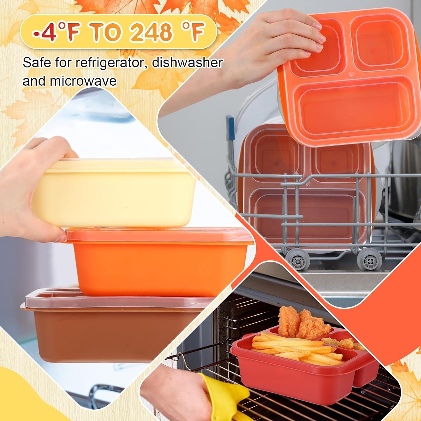 Honeydak 5 Pack Snack Containers 3 Compartment Bento Snack Boxes Divided Meal Prep Containers with Lids Reusable Adults Lunch Food Storage Box for School Work Travel(Elderberry)
