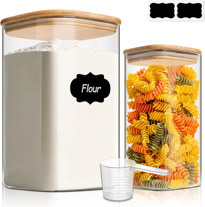 ComSaf Glass Storage Jars with Bamboo Lids 4.6 Qt 2 Pack Large Wide Mouth | Pantry organization, Flour Sugar Coffee Beans, Pasta Cereal Dry Food, 1.2 Gallon, Cabinet Organization, Dry Food Storage