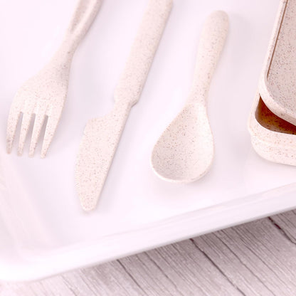 Wheat Straw Travel Utensils Set with Case - Kids Cutlery Set - BPA Free Portable Silverware for Lunch Box - Fork Spoon Knife Set with Case - Eco Friendly - Reusable Utensils