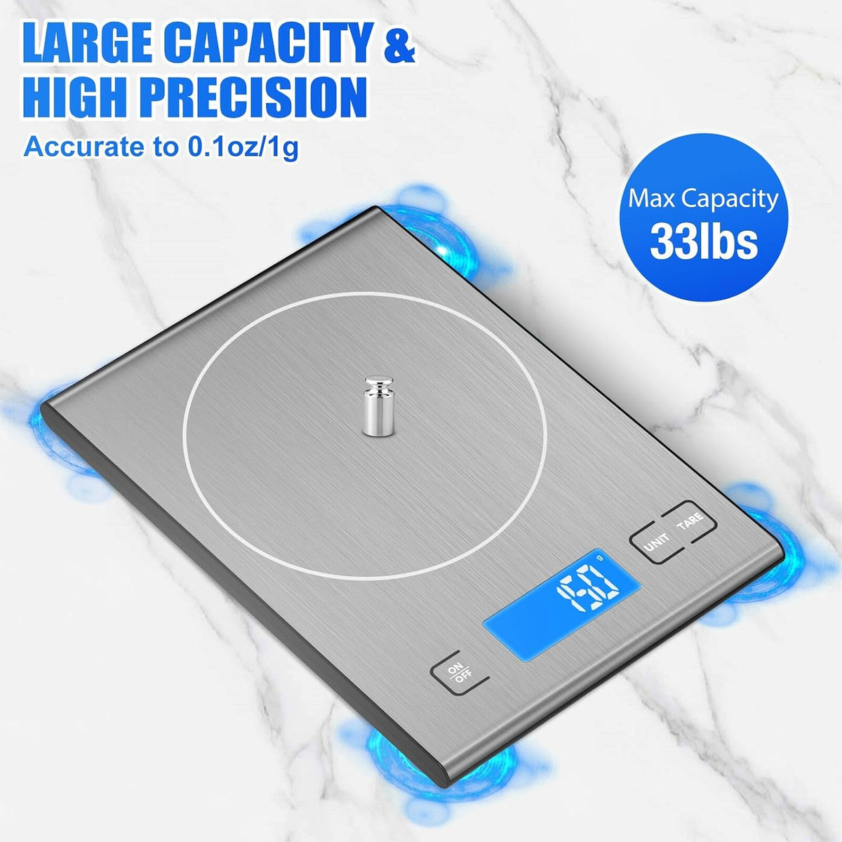 33lb Rechargeable Food Scale, Diyife 304 Stainless Steel Kitchen Scale