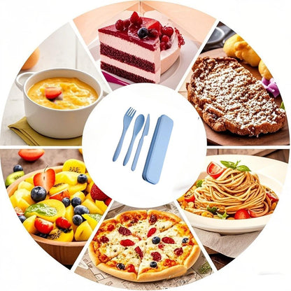 Reusable Utensils Set with Case, Wheat Straw Portable Spoon and Fork Set, Plastic Work School Kids Adults or Daily Use Cutlery Set - for Lunch Box Use Outdoor (Red)