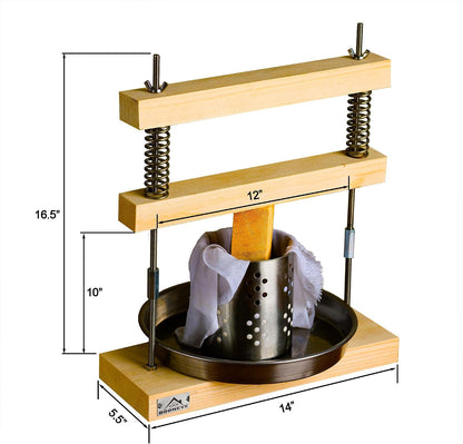 Wooden Unique Cheese and Tofu Making Press, Oil and Juicer, Solid Wood and Steel Spring Mechanism, upto 210 lb of Pressure, Tincture Forming Mold