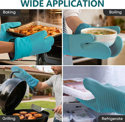 Yutat Silicone Oven Mitts - Oven Mitts and Pot Holders Sets Made of Non-Slip & BPA-Free Silicone, High Heat Resistant 500 Degrees, Perfect for Kitchen Cooking Baking BBQ, Peak Green
