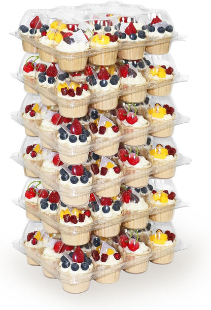 WIKDAY 12 Count x 12 Sets Plastic Cupcake Containers, Durable and BPA-Free Cupcake Holder with Lid for Easy Transport Storage, Stackable Clear Cupcake Carriers, Reusable Dessert Boxes