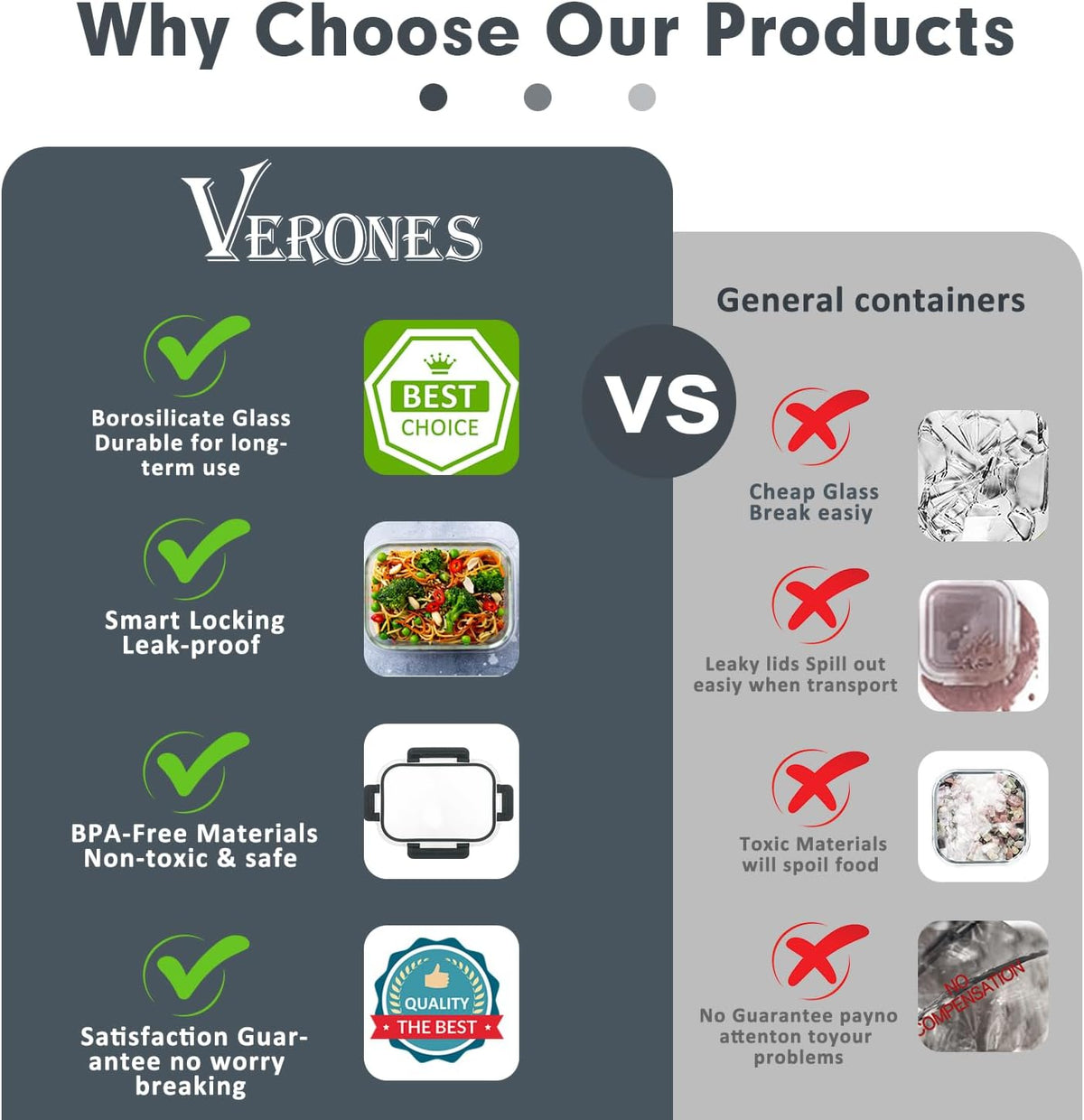 VERONES 30 Pieces Glass Meal Prep Containers Set, Stackable Glass Food Storage Containers with Lids-Airtight Lunch Containers，for Microwave, Oven, Freezer & Dishwasher,Grey