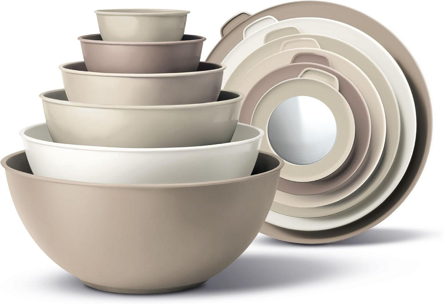 COOK WITH COLOR Mixing Bowls with Lids - 12 Piece Plastic Nesting Bowls Set includes 6 Prep Bowls and 6 Lids, Microwave Safe Mixing Bowl Set, Pink Embossed - Colors A