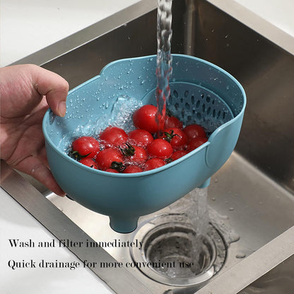 2PCS Vegetables Washing Basket Elephant Drainage Basket Fruit Basket for Draining Pasta Noodles Kitchen, PP Material, 22x14x10cm (Blue & Gray)