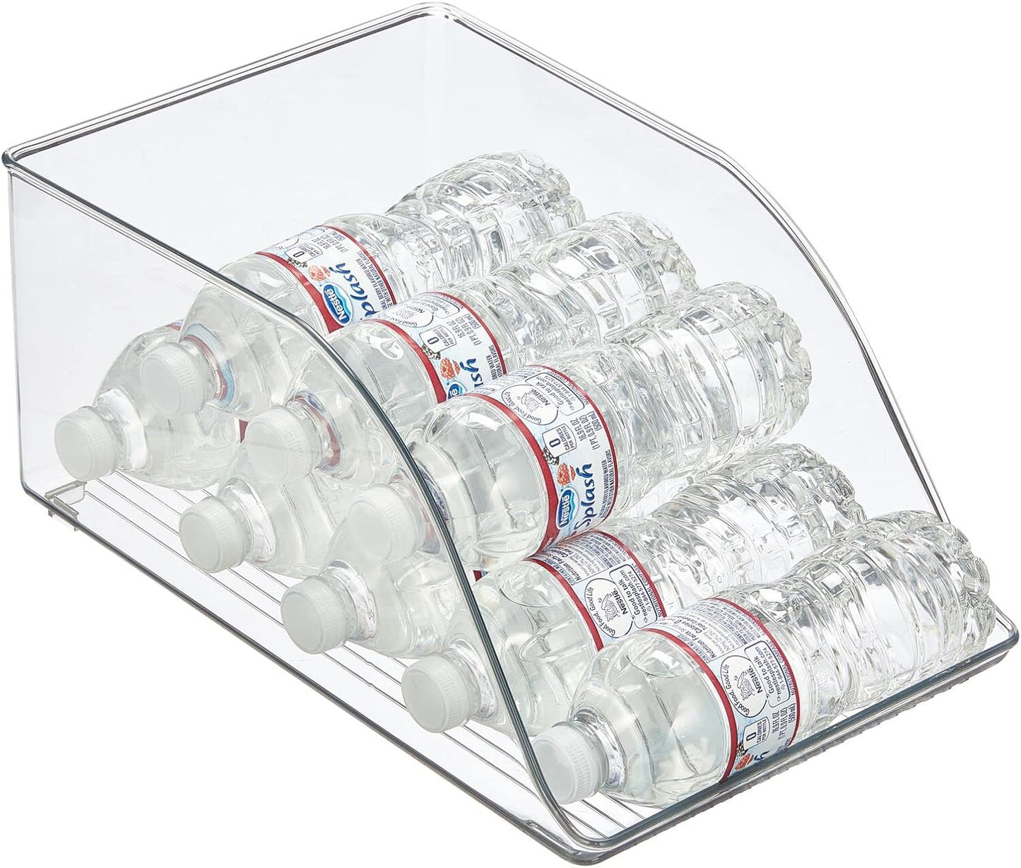 mDesign Plastic Water Bottle Storage Organization Bin - Open Front Kitchen Refrigerator, Freezer, Pantry, Holds 12 Bottles, Juice, Energy Drinks, Beverages, Ligne Collection, Clear One Size
