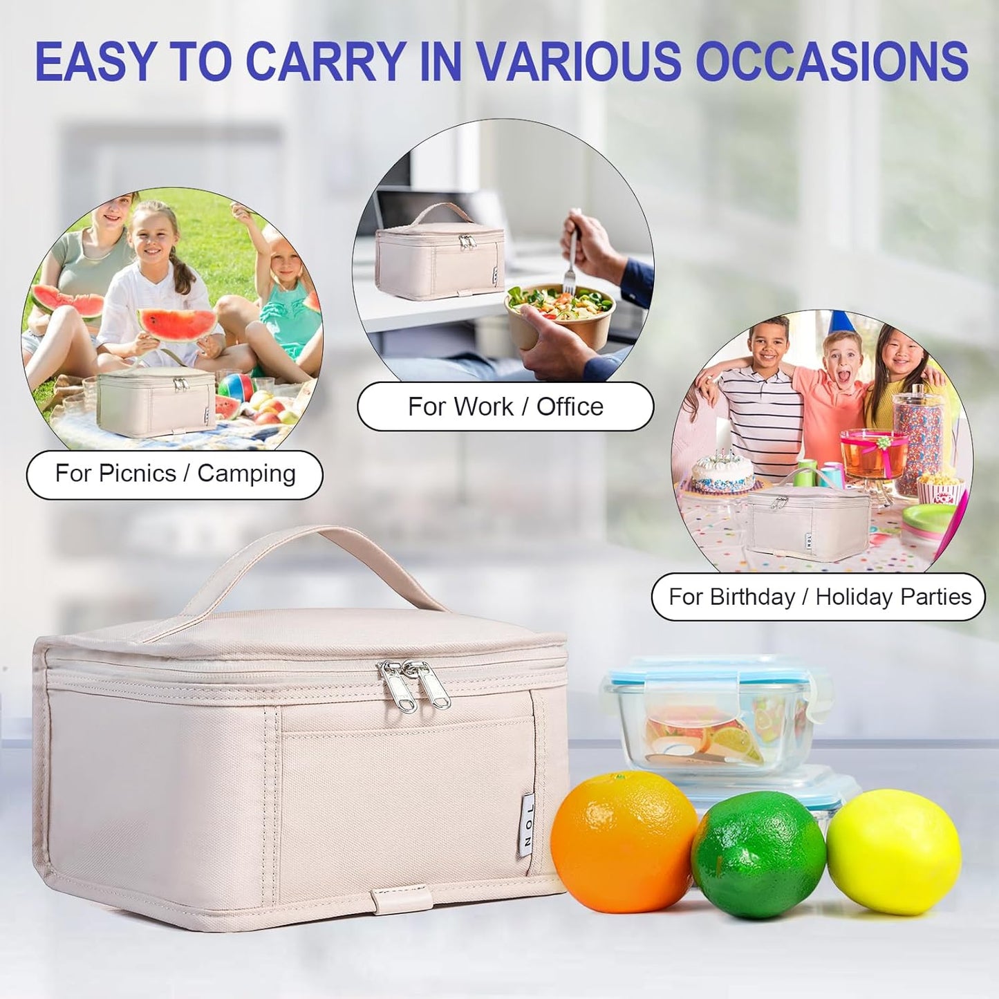 NOL Mini Insulated Lunch Bag for Women Men Kids | Small Leakproof Reusable Lunch Tote | Fits 6 Cans 330ml | Thermal Cooler for Work School Picnic Camping, Navy blue