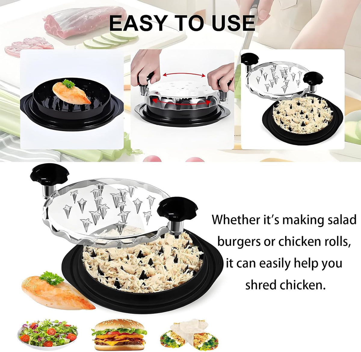 Chicken Shredder,Manual Meat Grinder,Pet Food Aid,High Resistance To 356 ° F,Free Of Bisphenol A,Strong Anti Slip,Easy To Use,Specially Designed For Grinding Meat And Vegetables(Red)