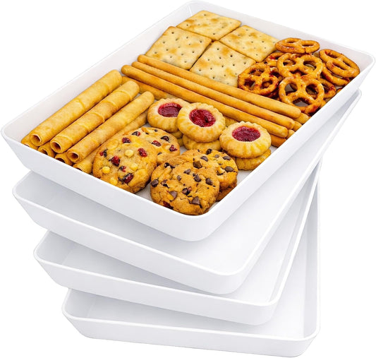 Lifewit Reusable Plastic Serving Tray, Serving Platters for Party, Large Tray Dishes for Food, Buffet, Snacks, Fruit, Rectangle, BPA Free, 13.4" x 9.4", 4 Sets