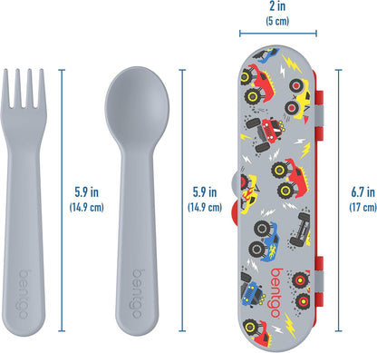 Bentgo Kids Utensil Set - Reusable Plastic Fork, Spoon & Storage Case - BPA-Free Materials, Easy-Grip Handles, Dishwasher Safe - Ideal for School Lunch, Travel, & Outdoors (Shark)