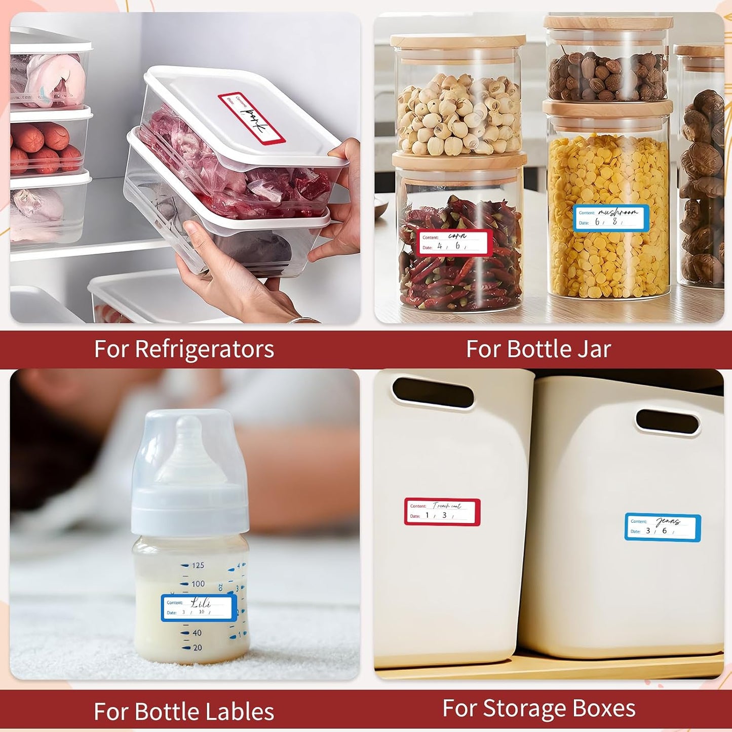 1000 PCS Removable Freezer Labels with Dispenser - 1" x 3" Food Labels for Containers Freezer Tape, Easy to Peel Off, No Residue (Blue+ Red)