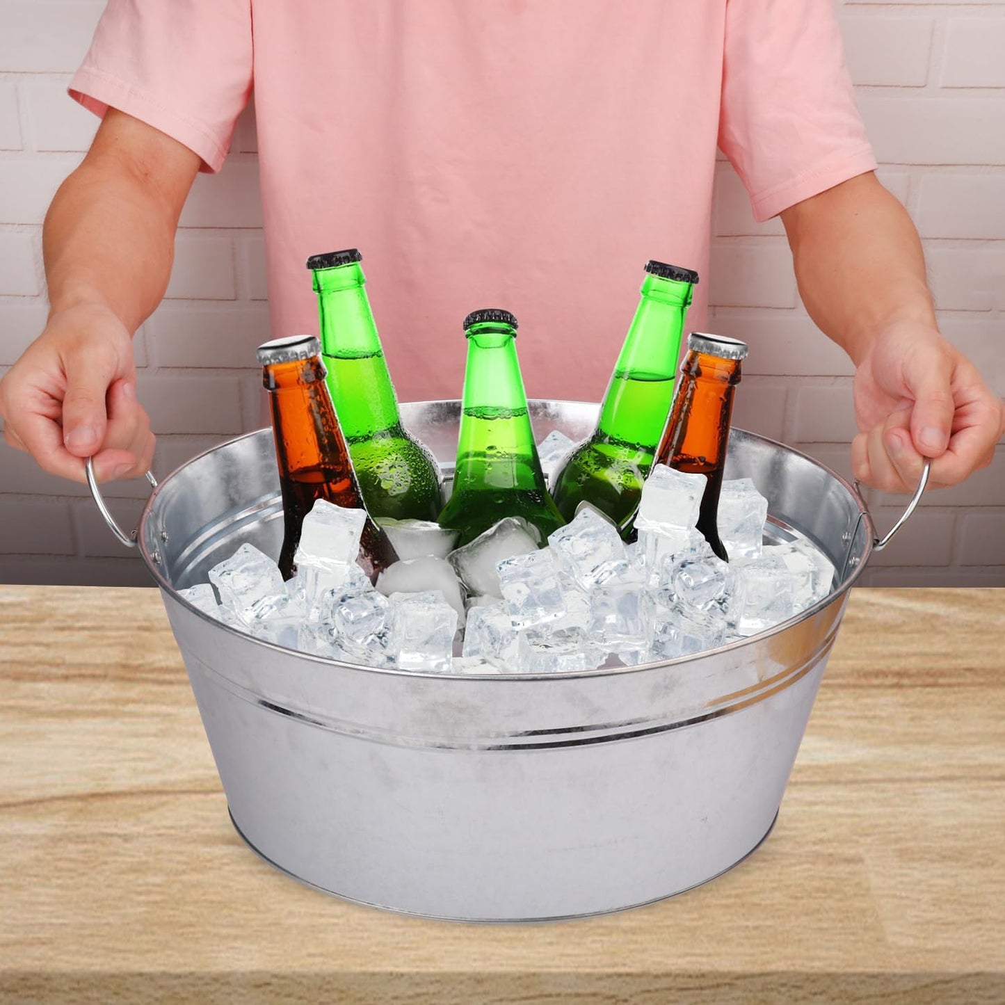 3 PCS 15.3 x 9 x 6 inches Black Metal Galvanized Tub with Handles, 3 Gallon Galvanized Beverage Tubs for Parties, Large Metal Drink Ice Buckets for Beer, Wine, Cocktails & Outdoor Events
