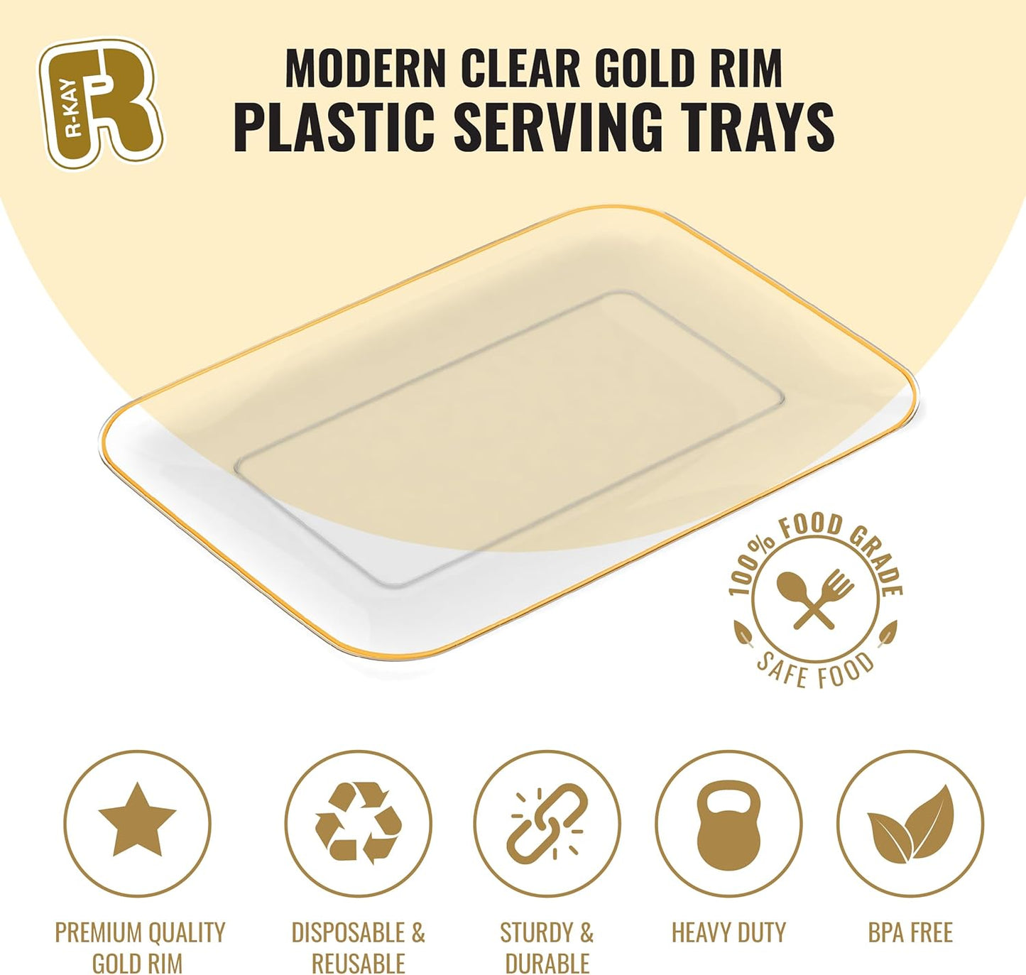 R-kay 3 Pack White Plastic Serving Trays for Party - Rectangular, 8 by 11 in, Heavy Duty Dessert Trays for Food