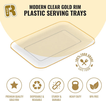 R-kay 3 Pack White Plastic Serving Trays for Party - Rectangular, 8 by 11 in, Heavy Duty Dessert Trays for Food