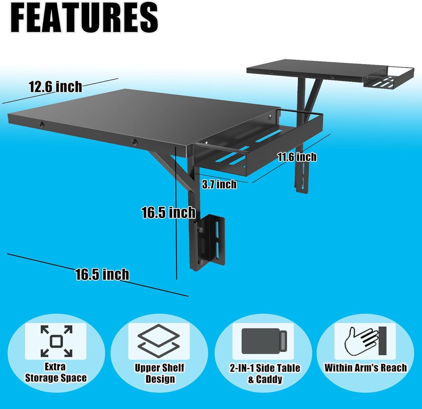 Upper Side Shelf with Griddle Caddy for Blackstone 36″/28″/28XL Griddles, Large Griddle Side Table with Bottle Holder for Easy Access, Blackstone Grill Accessories, Black (2 Pack)