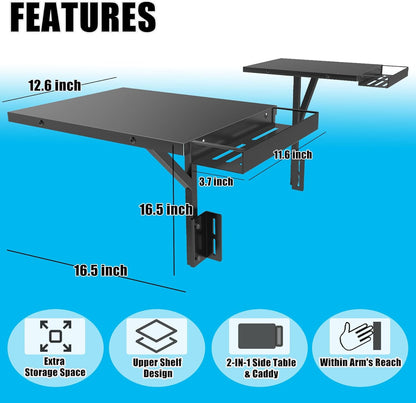 Upper Side Shelf with Griddle Caddy for Blackstone 36″/28″/28XL Griddles, Large Griddle Side Table with Bottle Holder for Easy Access, Blackstone Grill Accessories, Black (2 Pack)