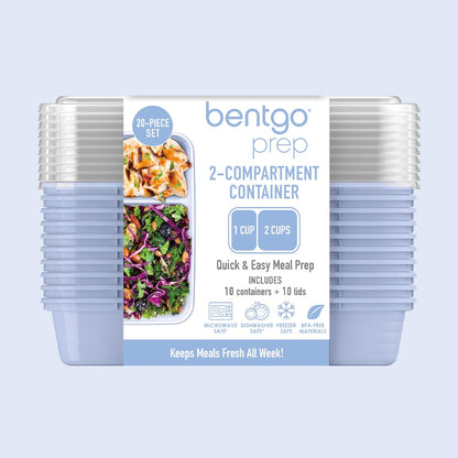 Bentgo Prep - 20-Piece 2-Compartment Reusable Meal Prep Containers with Lids, PFAS & BPA Free Materials, Durable, Microwave, Freezer, & Dishwasher Safe To Go Food Storage (Rose Gold)