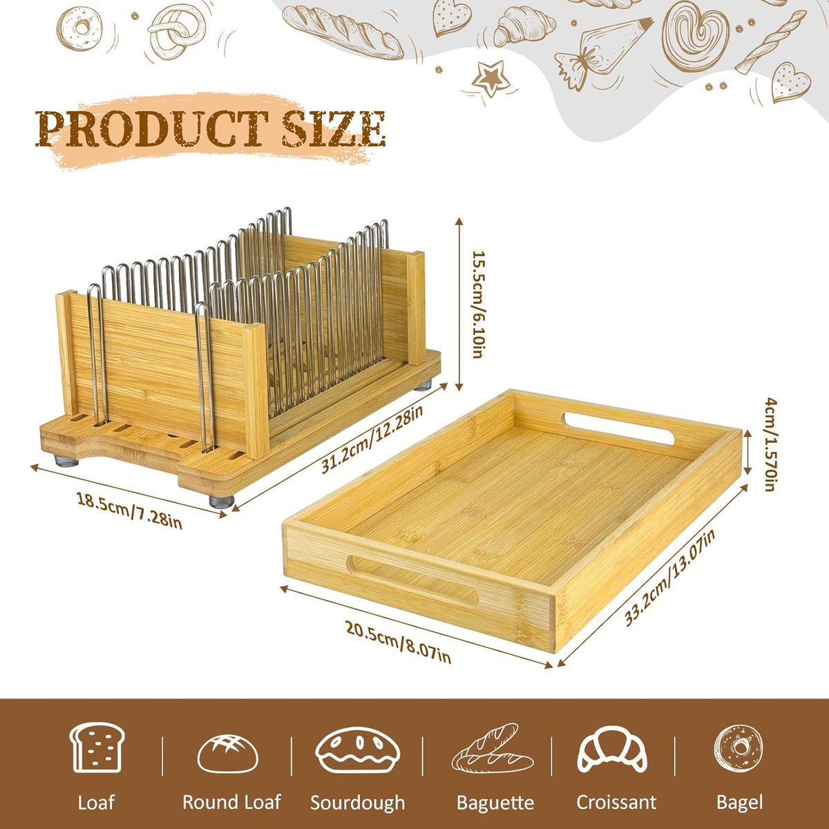 Adjustable Bread Slicer with Stainless Steel Slide Rail