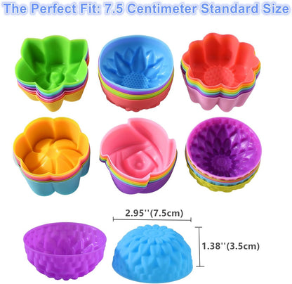 Reusable Silicone Baking Cups,Silicone Cupcake Liners for baking, Multi Flower Shapes Muffin Liners, Multicolor, Pack of 36