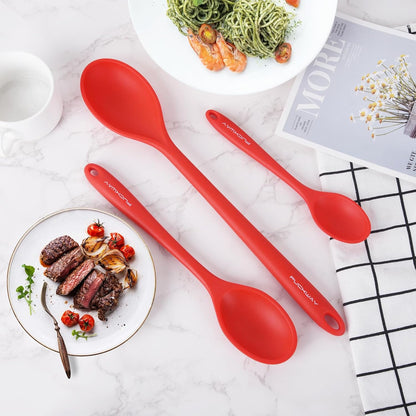 3 Pcs Silicone Spoons Set of 7.9 10.6 14.2 inch for Cooking, Heat Resistant Kitchen Spoons for Mixing, Stirring, and Serving, Small to Large Non Stick (Green)